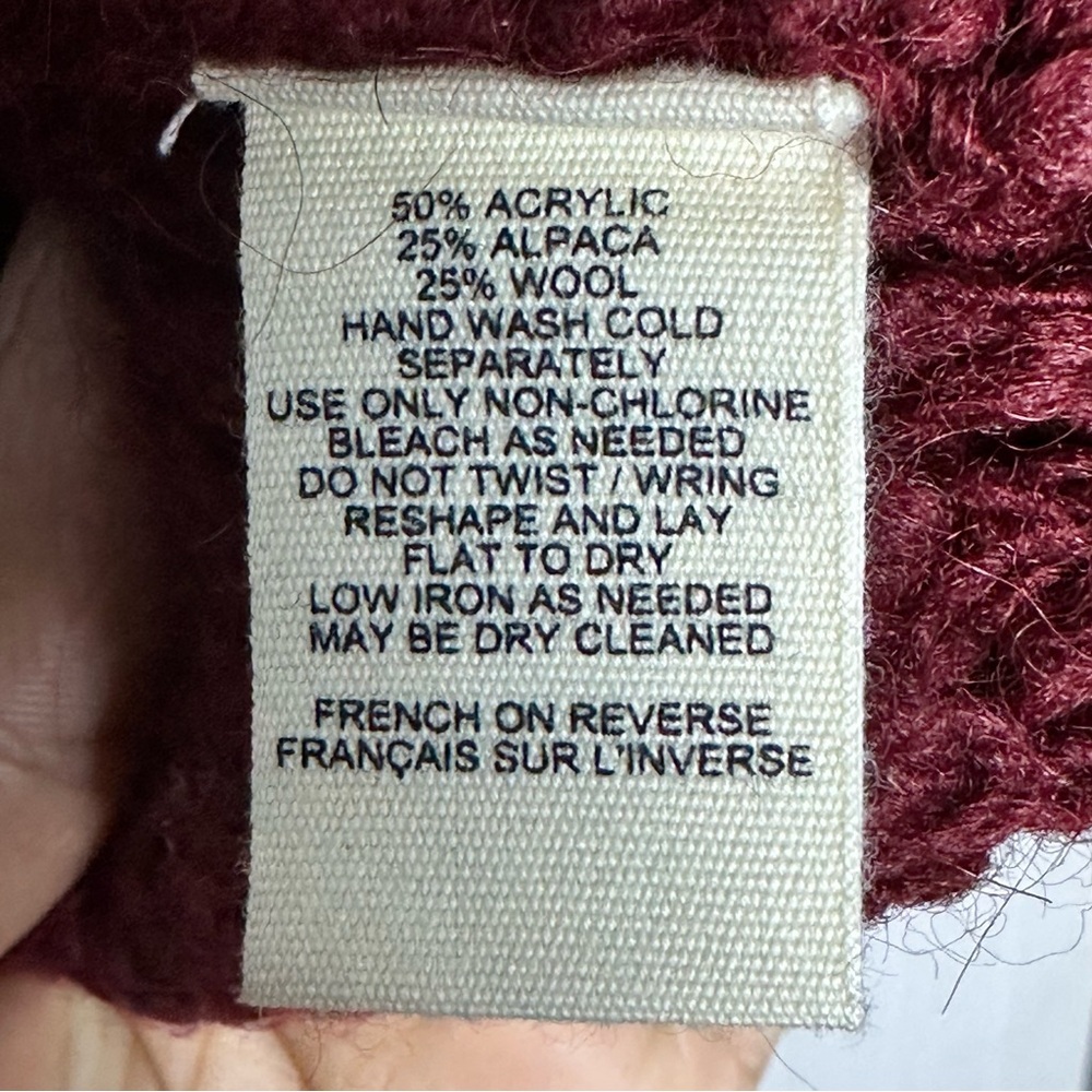 Anthropologie Moth Maroon Chunky Open Knit Oversized Alpaca Wool  Sweater - Picture 9 of 10